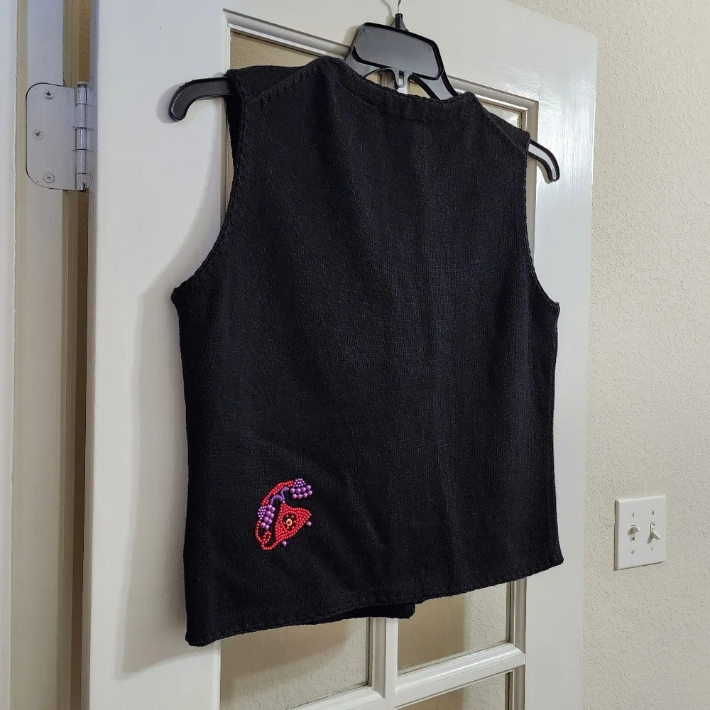 Vintage Michael Simon Beaded Telephone Vest Art Knit Whimsical Y2K READ DESC